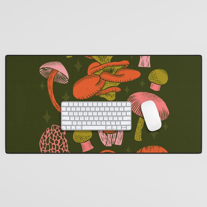 Texas Mushrooms - Bright Multicolor on Green Desk Mat Gallery Image 1