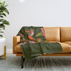 Texas Mushrooms - Bright Multicolor on Green Throw Blanket Gallery Image 1