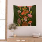 Texas Mushrooms - Bright Multicolor on Green Wall Tapestry Gallery Image 2