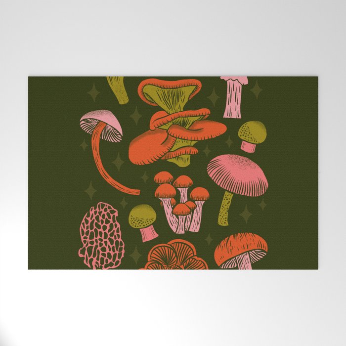 Texas Mushrooms - Bright Multicolor on Green Welcome Mat Gallery Image 1