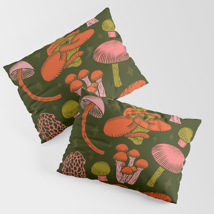 Texas Mushrooms - Bright Multicolor on Green Pillow Sham Gallery Image 3
