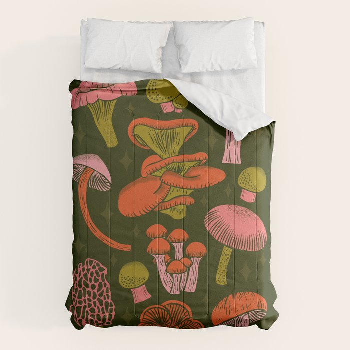 Texas Mushrooms - Bright Multicolor on Green Comforter Gallery Image 6