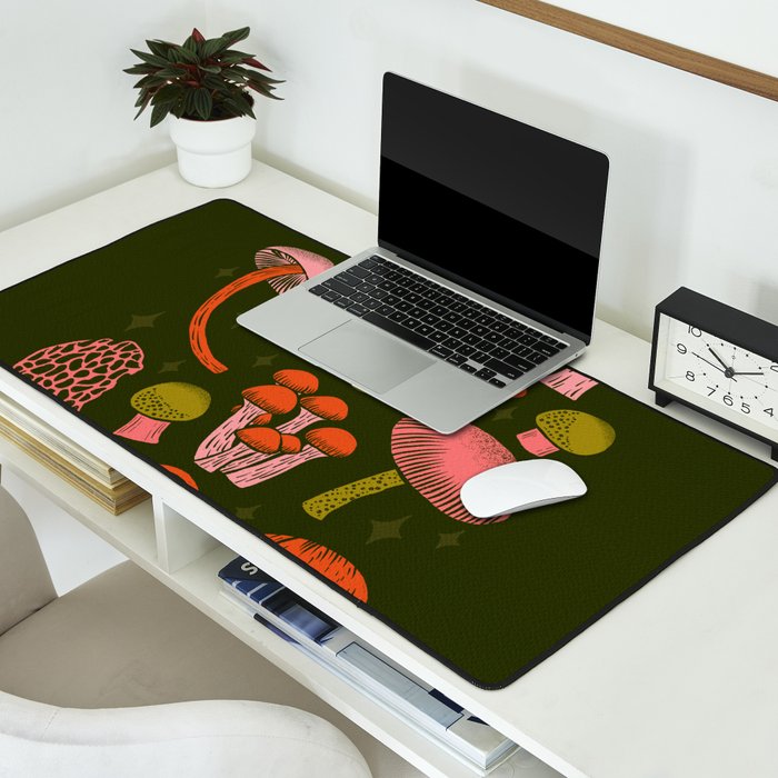 Texas Mushrooms - Bright Multicolor on Green Desk Mat Gallery Image 2