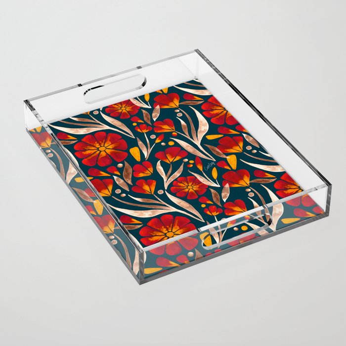 Sweet Florals - Crimson & Jade Acrylic Tray Gallery Image 1