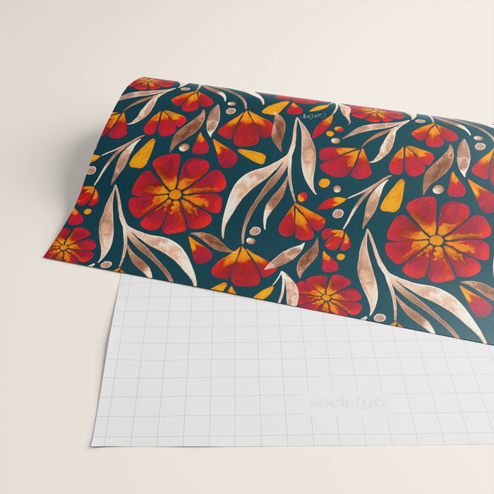 Sweet Florals - Crimson & Jade Wrapping Paper Gallery Image 2