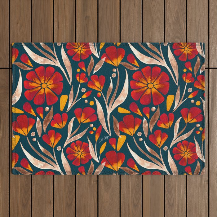Sweet Florals - Crimson & Jade Outdoor Rug Gallery Image 1