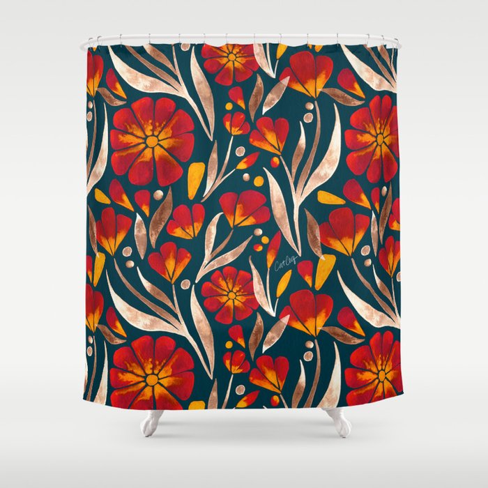 Sweet Florals - Crimson & Jade Shower Curtain Gallery Image 1