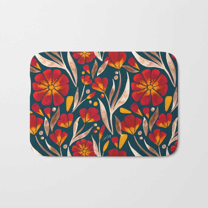 Sweet Florals - Crimson & Jade Bath Mat Gallery Image 1