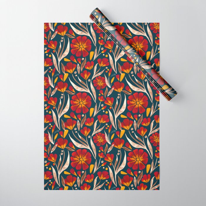 Sweet Florals - Crimson & Jade Wrapping Paper Gallery Image 1