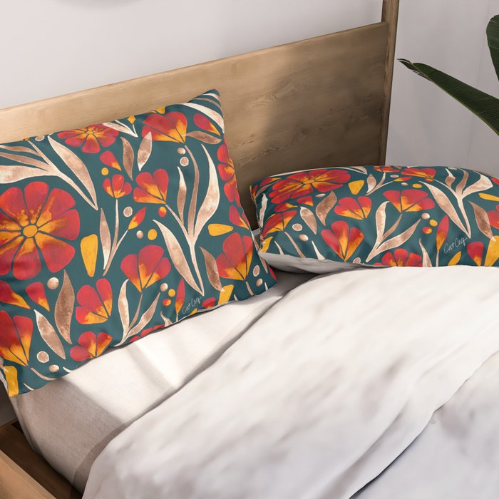 Sweet Florals - Crimson & Jade Pillow Sham Gallery Image 2