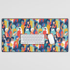Every day we glow International Women's Day // midnight navy blue background teal, mint, electric blue neon orange red and gold humans  Desk Mat Gallery Image 1