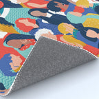 Every day we glow International Women's Day // midnight navy blue background teal, mint, electric blue neon orange red and gold humans  Rug Gallery Image 4