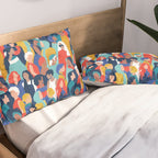 Every day we glow International Women's Day // midnight navy blue background teal, mint, electric blue neon orange red and gold humans  Pillow Sham Gallery Image 2