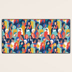 Every day we glow International Women's Day // midnight navy blue background teal, mint, electric blue neon orange red and gold humans  Desk Mat Gallery Image 3