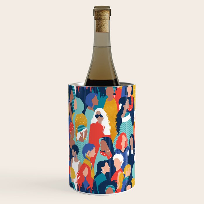 Every day we glow International Women's Day // midnight navy blue background teal, mint, electric blue neon orange red and gold humans  Wine Chiller Gallery Image 2