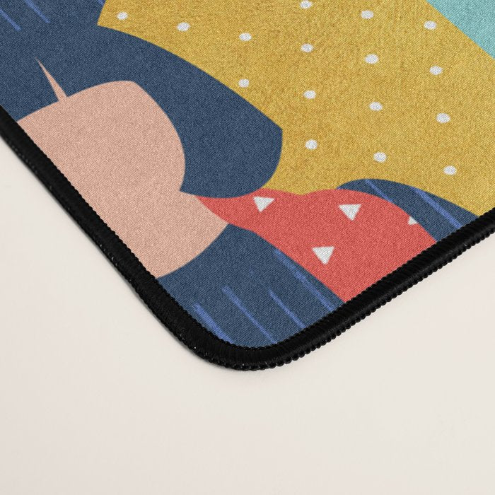 Every day we glow International Women's Day // midnight navy blue background teal, mint, electric blue neon orange red and gold humans  Desk Mat Gallery Image 4