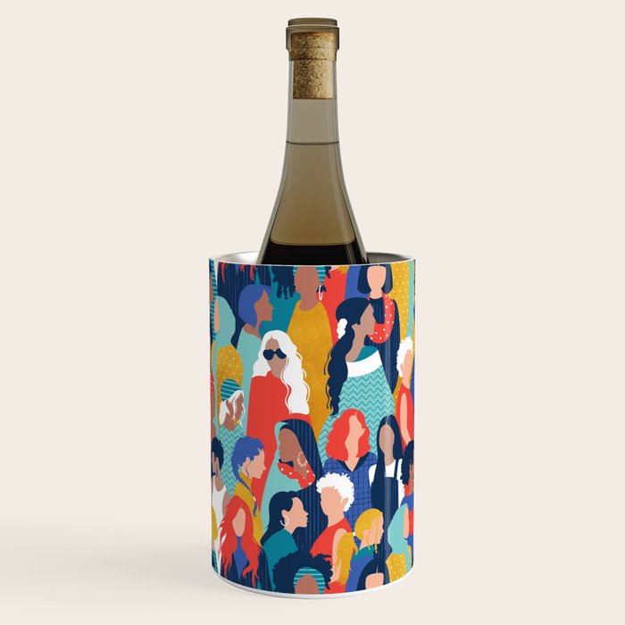 Every day we glow International Women's Day // midnight navy blue background teal, mint, electric blue neon orange red and gold humans  Wine Chiller Gallery Image 3