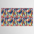 Every day we glow International Women's Day // midnight navy blue background teal, mint, electric blue neon orange red and gold humans  Tablecloth Gallery Image 2
