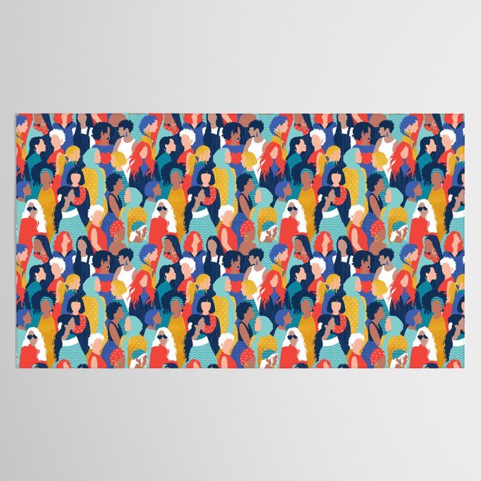 Every day we glow International Women's Day // midnight navy blue background teal, mint, electric blue neon orange red and gold humans  Tablecloth Gallery Image 2