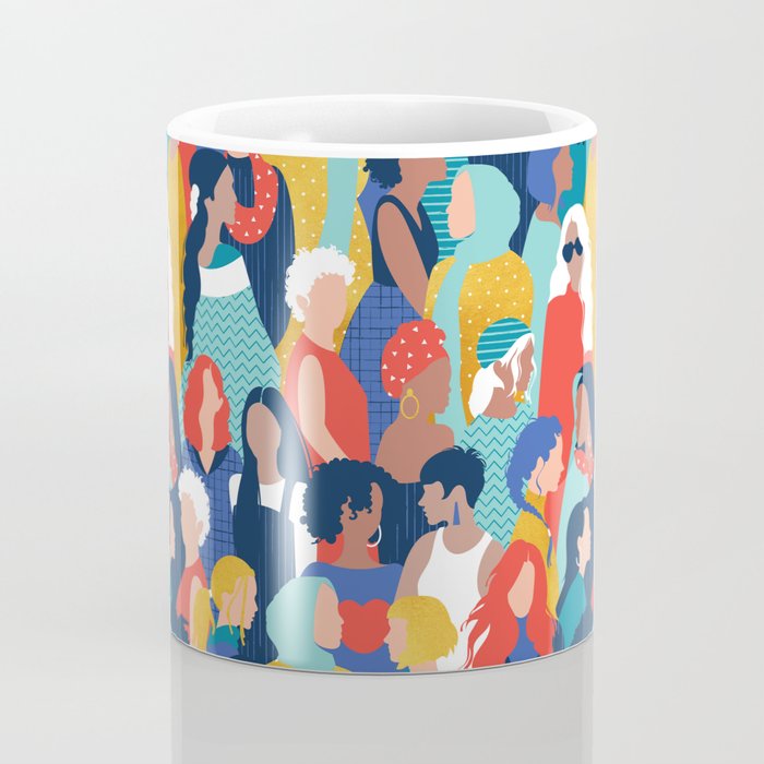 Every day we glow International Women's Day // midnight navy blue background teal, mint, electric blue neon orange red and gold humans  Coffee Mug Gallery Image 4