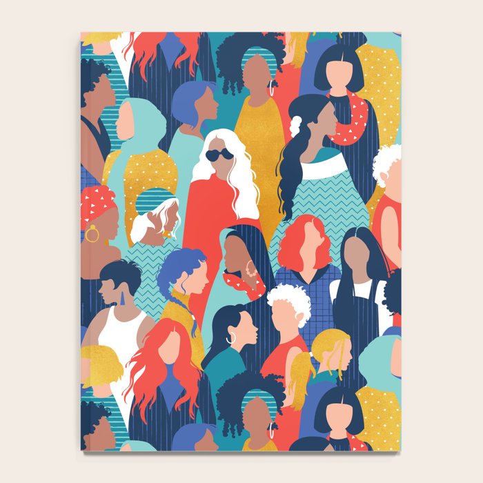 Every day we glow International Women's Day // midnight navy blue background teal, mint, electric blue neon orange red and gold humans  Notebook Gallery Image 4