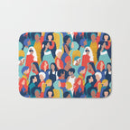 Every day we glow International Women's Day // midnight navy blue background teal, mint, electric blue neon orange red and gold humans  Bath Mat Gallery Image 1