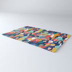 Every day we glow International Women's Day // midnight navy blue background teal, mint, electric blue neon orange red and gold humans  Rug Gallery Image 3