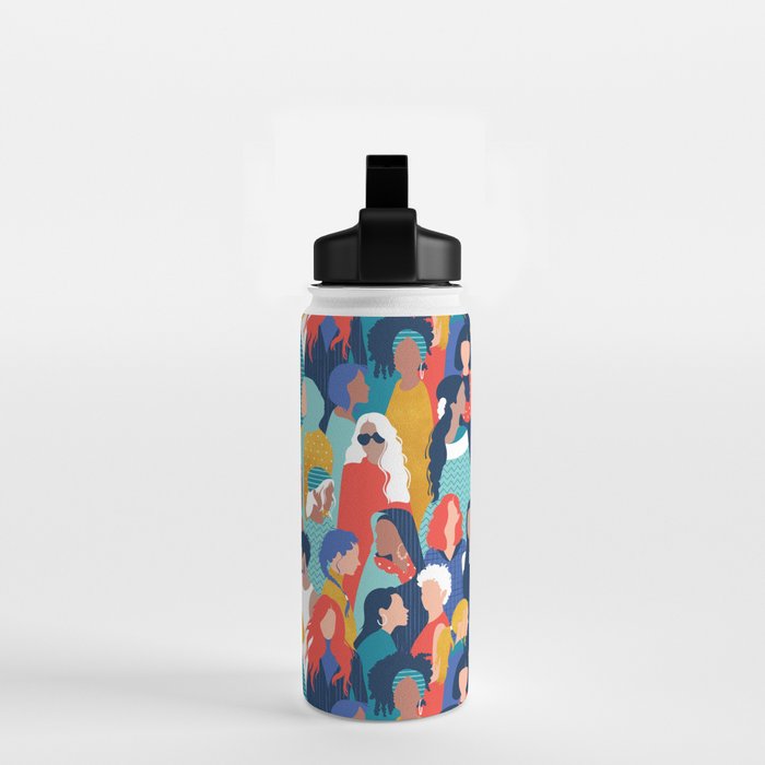 Every day we glow International Women's Day // midnight navy blue background teal, mint, electric blue neon orange red and gold humans  Water Bottle Gallery Image 2