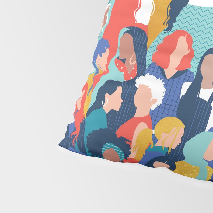 Every day we glow International Women's Day // midnight navy blue background teal, mint, electric blue neon orange red and gold humans  Pillow Sham Gallery Image 4