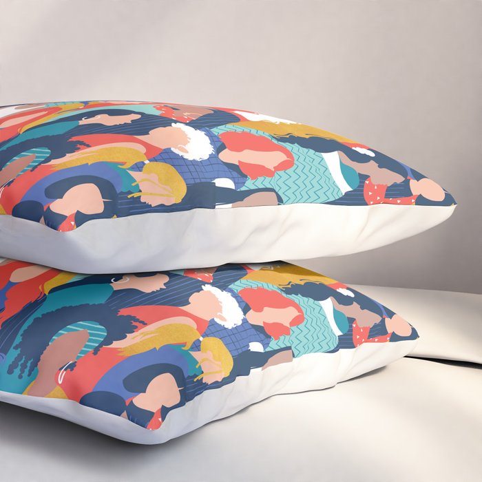 Every day we glow International Women's Day // midnight navy blue background teal, mint, electric blue neon orange red and gold humans  Pillow Sham Gallery Image 3
