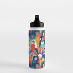 Every day we glow International Women's Day // midnight navy blue background teal, mint, electric blue neon orange red and gold humans  Water Bottle Gallery Image 3