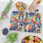 Every day we glow International Women's Day // midnight navy blue background teal, mint, electric blue neon orange red and gold humans  Cutting Board Gallery Image 2