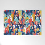 Every day we glow International Women's Day // midnight navy blue background teal, mint, electric blue neon orange red and gold humans  Welcome Mat Gallery Image 1