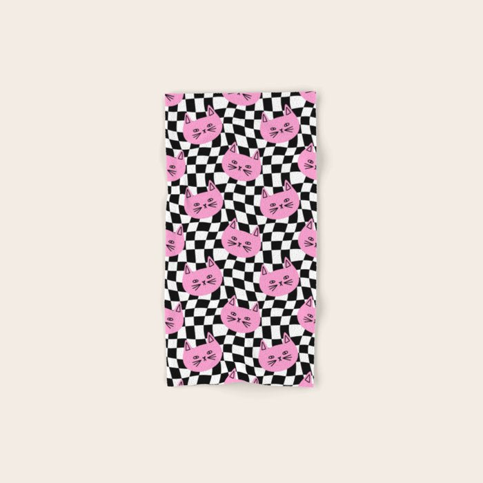 Funny cat cartoon checkered pattern Bath Towel Gallery Image 1