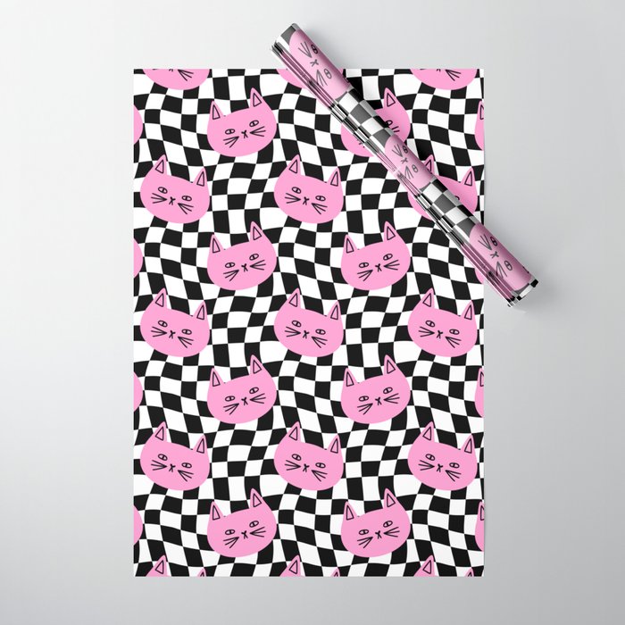 Funny cat cartoon checkered pattern Wrapping Paper Gallery Image 1