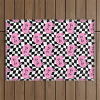 Funny cat cartoon checkered pattern Outdoor Rug Gallery Image 1