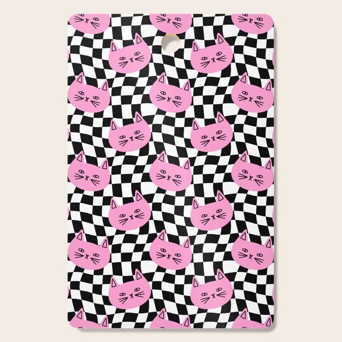 Funny cat cartoon checkered pattern Cutting Board Gallery Image 1
