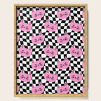 Funny cat cartoon checkered pattern Serving Tray Gallery Image 1