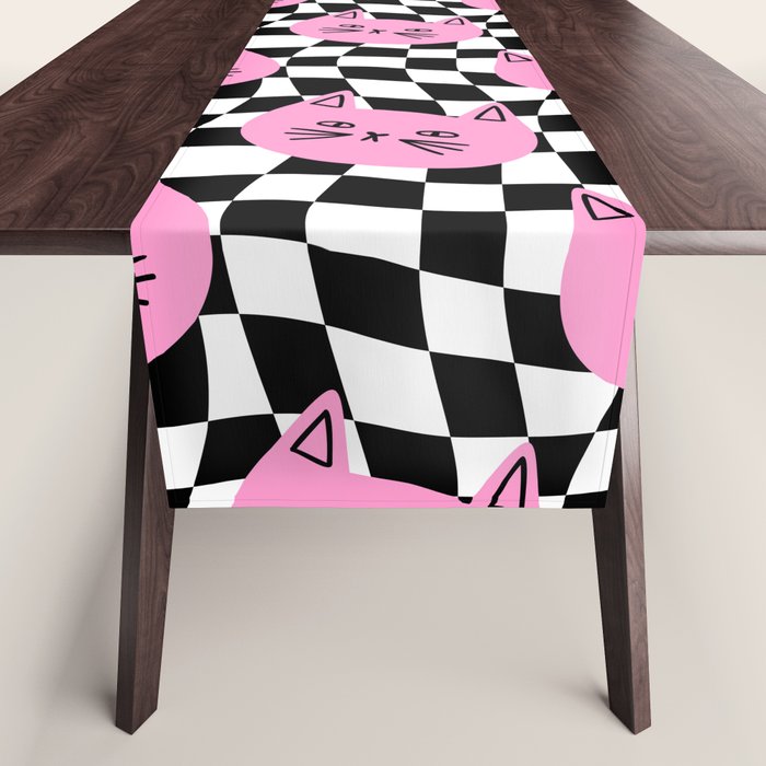Funny cat cartoon checkered pattern Table Runner Gallery Image 1