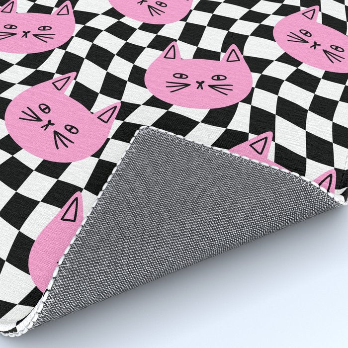 Funny cat cartoon checkered pattern Rug Gallery Image 4
