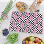 Funny cat cartoon checkered pattern Cutting Board Gallery Image 2