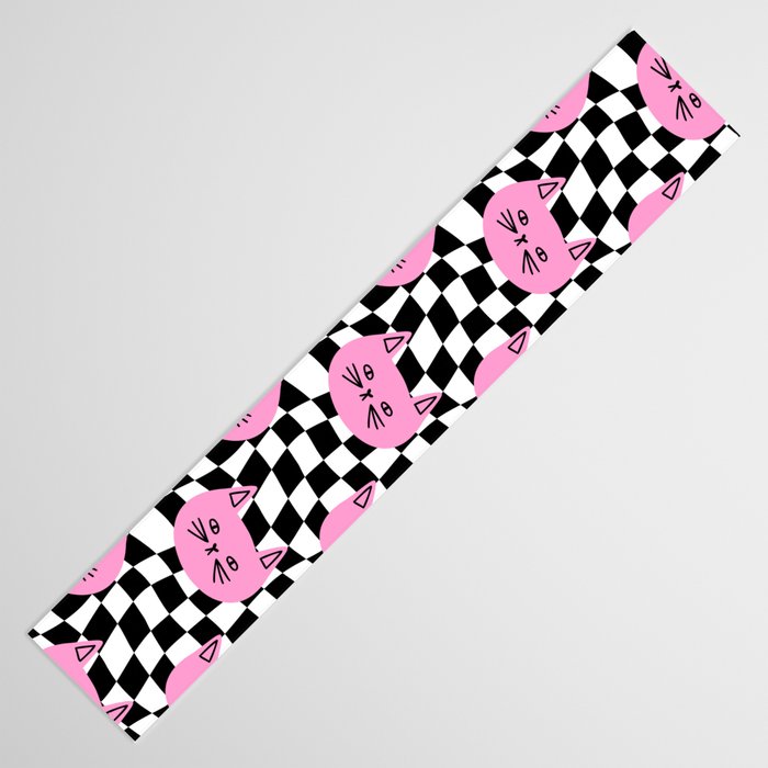 Funny cat cartoon checkered pattern Table Runner Gallery Image 3