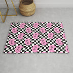 Funny cat cartoon checkered pattern Rug Gallery Image 1
