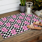 Funny cat cartoon checkered pattern Outdoor Rug Gallery Image 2
