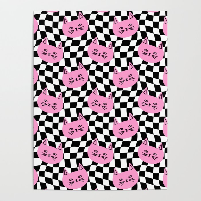 Funny cat cartoon checkered pattern Poster Gallery Image 1