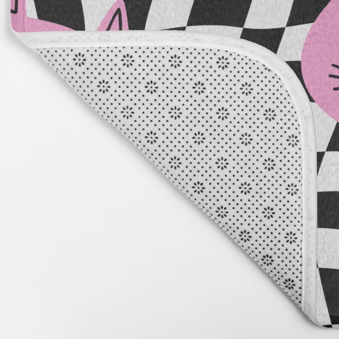 Funny cat cartoon checkered pattern Bath Mat Gallery Image 2