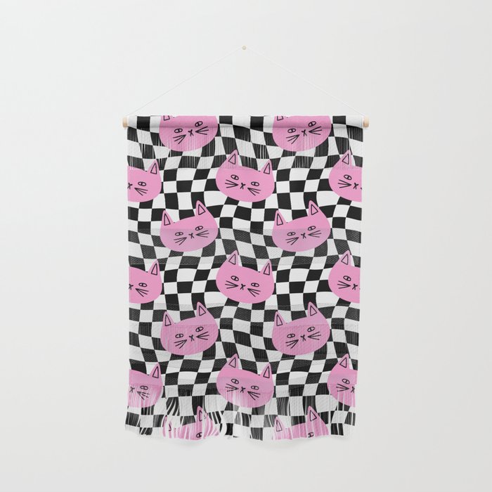 Funny cat cartoon checkered pattern Wall Hanging Gallery Image 1