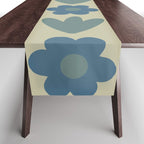 Such Cute Flowers Retro Floral Pattern in Muted Vintage Blue and Beige Table Runner Gallery Image 1
