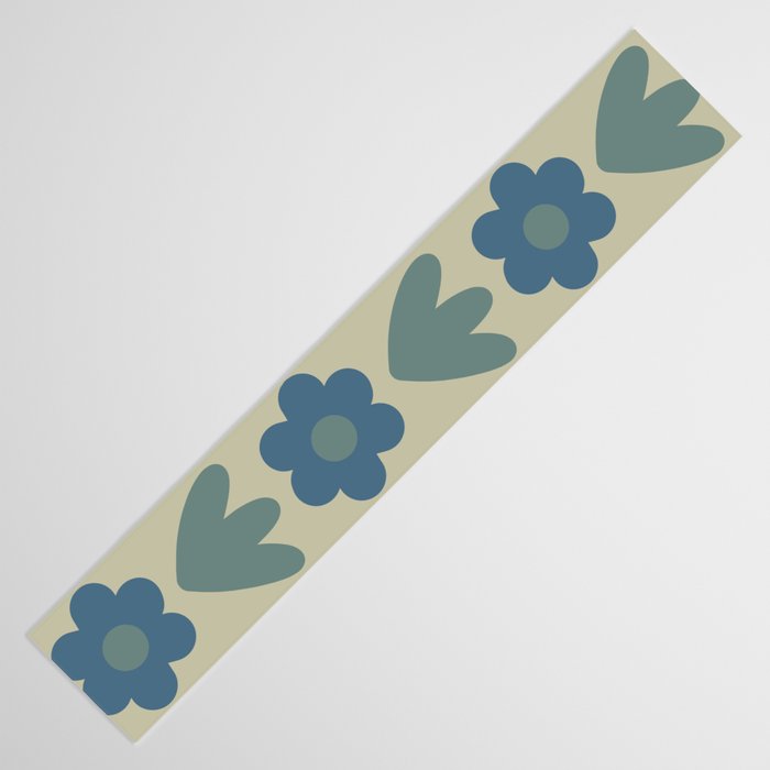 Such Cute Flowers Retro Floral Pattern in Muted Vintage Blue and Beige Table Runner Gallery Image 3