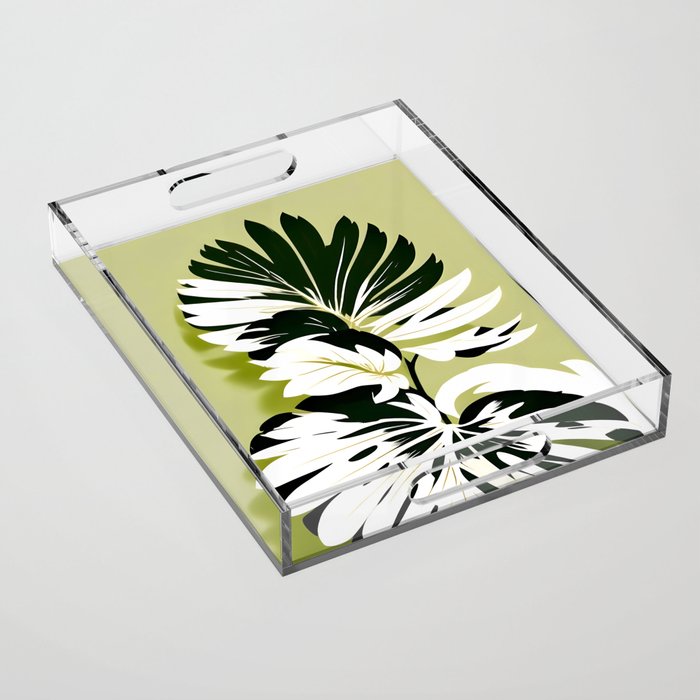 Monsterous, Monstera Tropical Botanical Nature, Jungle Green Scandinavian, Eclectic Garden Bohemian Leaves Illustration, Painting Vintage Variegated Plants   Acrylic Tray Gallery Image 1
